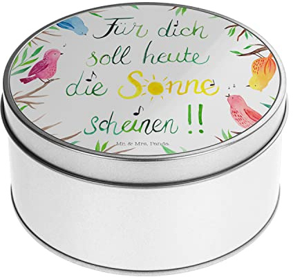 Mr. & Mrs. Panda Blechdose rund Vögel Sonne - Geschenk, Frühlings Deko, Metallkiste mit Deckel, Lunchbox, Outdoor, Sommer Deko, Metallboxen, Natur,