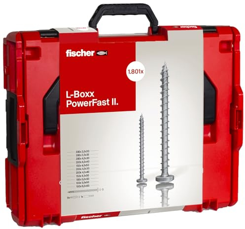 fischer L-Boxx PowerFast II PanHead, 1.800 PowerFast II Spanplattenschrauben in 11 Abmessungen mit PanHead, TX-Antrieb & Vollgewinde, für eine schnelle und flexible Verarbeitung, inkl. ProfiBit Set