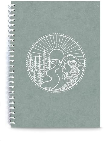 Reisetagebuch Journal Notizbuch Tagebuch - liniert VANLIFE ILLUSTRATION weiß grün - Sonne Meer Wald Straße - Fotobuch für Notizen & Fotos ihrer Reise - Camping, seegeln, wandern