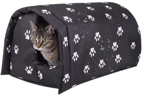 DOKLY Katzenhaus Outdoor Winterfest, Winter Warm Katzenhaus, Wasserdichtes Hundehaus Haustierkäfig, Haustierhaus Im Freien, Verdicktes Faltbares Katzenzelt (Color : Schwarz, Size : M:42x31x28cm)