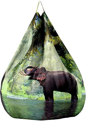 Highdi Sitzsack für Kinder Erwachsene Indoor Outdoor Sitzkissen Weicher 3D-Elefant-Tierdruck Sofabettbezug Ohne Füllung Gartenkissen Bodenkissen für Wohnzimmer Gaming (100x120cm,Wald)