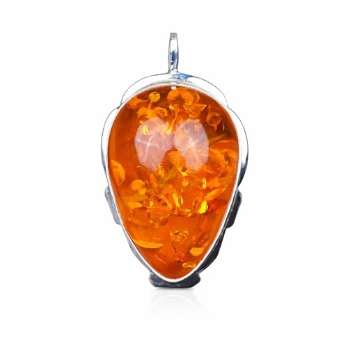 BohoSilverCraft Natural Baltic Amber Pendant, Handmade Boho Necklace Charm, 925 Sterling Silver Amber Jewelry, Statement Gemstone Pendant, Gift for Women