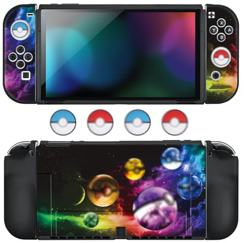 DLseego Schutzhülle Kompatibel mit Switch OLED,Schlanke Weiche Dockable Schutzhülle mit 4 Switch Joystick Kappen,Kratzfeste Stoßdämpfung Switch OLED Hülle,Elfenbälle OLED