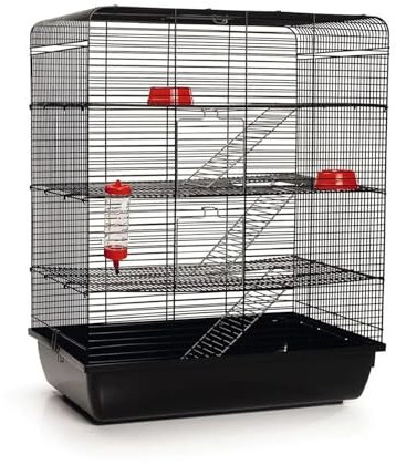 ZooPaul Premium Nagerkäfig XXL Rattenkäfig schwarz mit Zubehör 58x38x72cm Zwerghamster Käfig Kleintiere