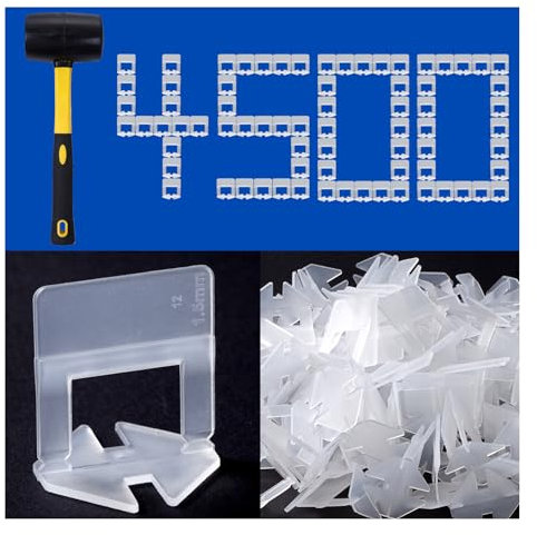 Tile Leveling System Clips Tiles Leveler Spacers Tile Clips 1/8 inch Tile Spacer 4500 Piece and 16 oz Rubber Mallet Hammer .Tile Tools Set for Professional Ceramic and Stone Installation