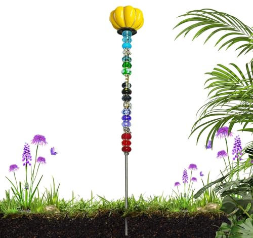 Perlen-Gartenstecker – Outdoor-Bodenpfähle | 33 cm dekorative Gartenpfähle, Feenstab Pflanzenstecker mit Kürbisstopfen oben für Garten, Terrasse