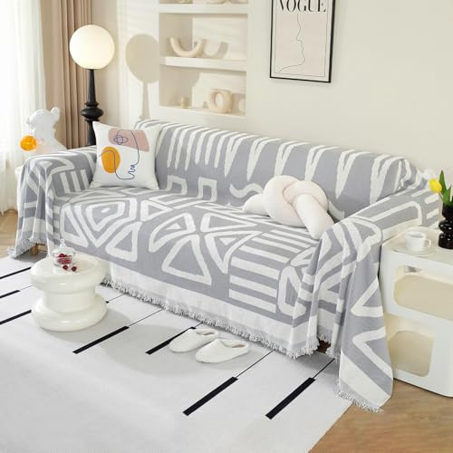 Royhom Sofa Überzug Boho, Sofabezug L Form, Couch Überzug Ecksofa, Sofaüberwurf 2 Sitzer, Couch Überwurf mit Deko Quasten, Hellgrau Sofa Überwurf(Boho Hellgrau, 180x300cm)