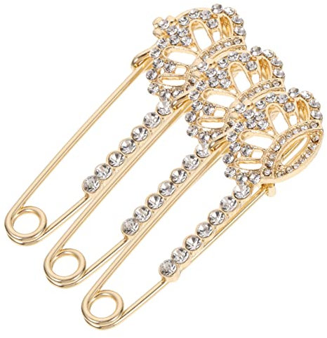 VALICLUD 3stücke Teiliges Strass Kronenbrosche Für Damen Modische Kleidung Accessoires Glitzernde Anstecknadeln Für Cardigans Schals Und Pullover Goldfarbene Schmuckverzierung