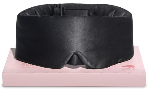 LitBear Maschera per dormire sul fianco, maschera per gli occhi per donne e uomini, 100% 22 momme pura seta di gelso, adatta al viso con fascia regolabile (nero)