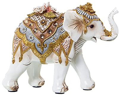 FIGURA RESINA ELEFANTE BLANCO/DORADO 19X7X15CM