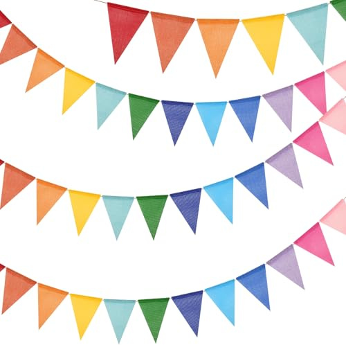 G2PLUS Fanion Jute Couleur Guirlande Fanions Toile de Jute,12M avec 36PCS Drapeau Triangulaire en Lin Imitation Résistant aux Intempéries pour Chambre d'enfant,fête Décoration de Jardin