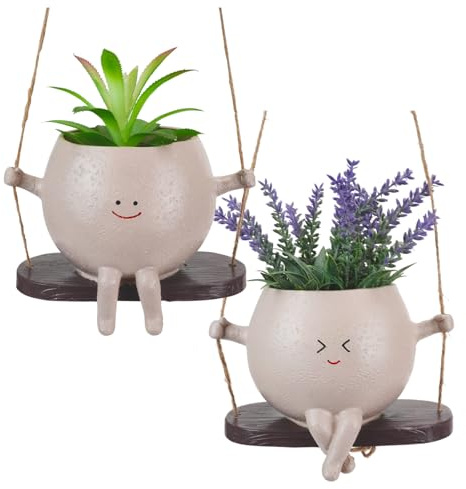 HMIEPRS 2 Vasi Sospesi per Piante con Faccia da Altalena, Vaso da Fiori Appendere per Piante Grasse, Supporto Piante Divertenti per Interni Esterni Casa Ufficio Balcone Giardino