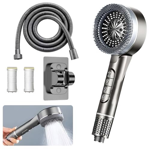 Pomme de Douche Économique avec Filtre, Pomme de Douche Haute Pression, 4 Modes de Pulvérisation, Fonction Stop, Anti-Calcaire, Élimine le Chlore et le Calcaire