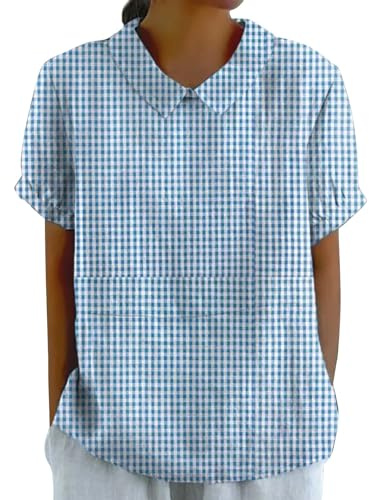 Camicia di Lino Donna Manica Corta Curvy Top Cotone Elegante Blusa Estiva Fantasia Offerte T Shirt Primavera 2025 Moda Camicie Boho Taglie Forti Maglietta Leggera Vintage Magliette Casual Floreale