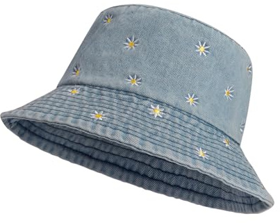 MILAKOO Fischerhut Damen Sommer Faltbar Unisex Sonnenhut Baumwolle Denim Strand Anglerhut Embroidered Bucket Hut für Outdoor