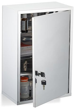 Relaxdays Medizinschrank, 3 Fächer, abschließbar, Edelstahl, HBT: 45x30x18 cm, Hausapotheke, Medikamentenschrank, Silber
