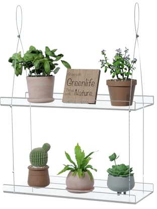 ZASIMO 2-stöckiges Acryl-Fenster-Pflanzenregal, 40,6 cm breit, verstellbares Hängeregal für Sukkulenten, Samenstarter, Kräuter, Microgreens