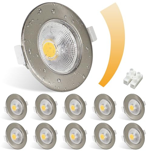 Allesgute 10er LED Einbaustrahler 230V Dimmbar Flach 7W 600LM Gebürstet Edelstahl LED Spots Rund 4000K Neutralweiß Einbauleuchten Einbauspots Flach für Küche