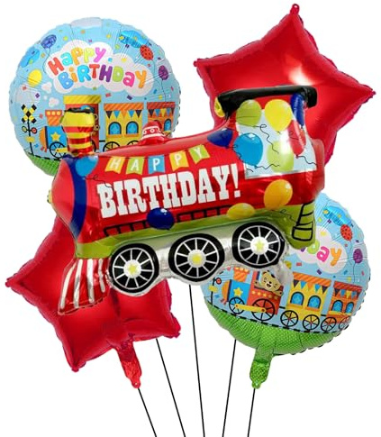 5 globos de aluminio coloridos con forma de tren para niños, cumpleaños, coche, tren, decoración de fiesta temática