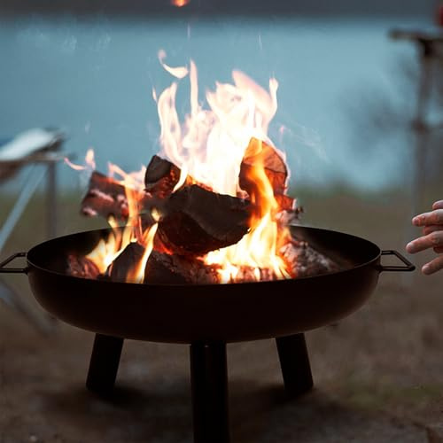 Outdoor Fire Pit, Cast Iron Modern Fire Bowl with Stand, 22.8 Outside Fire Pit for Backyard, Porch, Deck, Camping, BBQ, Black