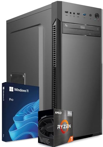 PC Fisso Completo - Computer Desktop AMD Ryzen 7 5700G • RAM 32GB DDR4 • SSD 1TB NVMe M.2 • Grafica Radeon Vega 8 • Wi-Fi AC e Bluetooth • Masterizzatore DVD • HDMI • USB 3.0 • Windows 11 Pro