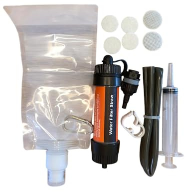 Outdoor Wasserfilter 8000L – 7-in-1 Wasserfiltersystem für Camping, Wandern und Notfallsituationen – Komplettset mit Flasche, Schlauch und Tasche