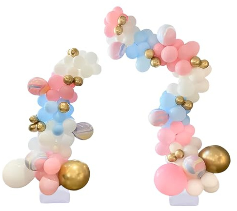 Bendable Balloon Stand1.5m & 2.5m Bendable Balloons Arch Stand Kit with Hexagonal Base, Water Bags & 30 Clips, Reusable Half Arch Balloon Column Stand for Parties, Weddings & Outdoor Events