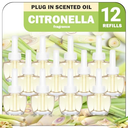SCENTORINI Refill för hemparfym citrongräsolja 12 x 19 ml refill för atmosfär diffusorer för sovrum, badrum, kontor