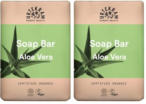 Urtekram Jabón sólido de aloe vera, 100 g, jabón natural suave con aloe vera orgánico, 99,9% ingredientes naturales, sin aceite de palma, hidratante, vegano, para todo tipo de pieles (Paquete de 2)