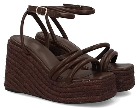 shoes&blues.es 103357 Sandalia de Cuna de Yute para Mujer, Diseno Comodo y Elegante con Tiras Cruzadas en la Pala y Cierre de Hebilla, Ideales para Primavera Verano. Marron Talla 41