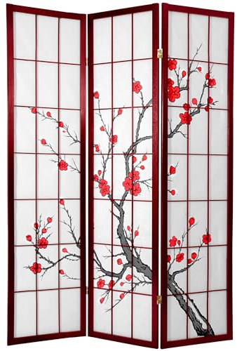 Red Lantern 6 ft. Tall Cherry Blossom Shoji Screen Rosewood