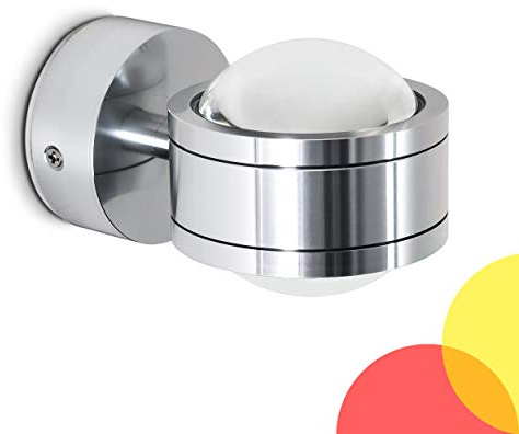 LED vägglampa Indore, vägglampa av metall och glas i aluminium, väggspot med färgat flitter i gult och rött, 2 x 3 Watt, 300 Lumen vardera (600 Lumen totalt), 3000 K