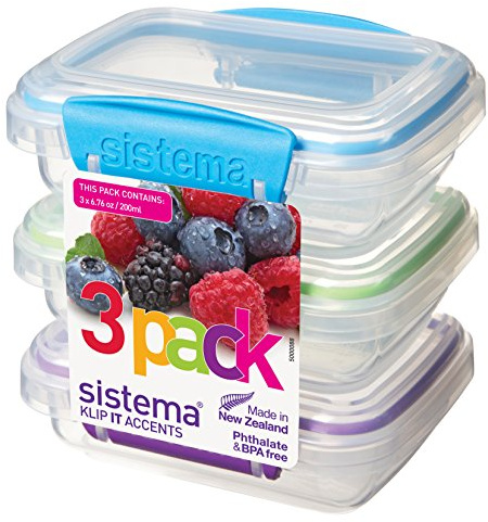 Sistema KLIP IT Accents Collection Food Storage Containers, 6.7 oz./0.2 L, Color Received May Vary, 3 Count