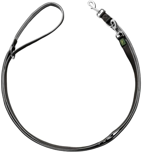HUNTER Verstellbare Führleine NEOPREN, Farbe: schwarz/grau, strapazierfähiges Nylon, 3-fache Verstellmöglichkeit, weiche Neoprenpolsterung, ideal für Alltag und Training, Größe: 25/200