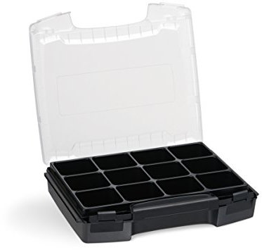 Boîte de rangement transparente avec poignée rabattable | i-BOXX (noir) avec 12 compartiments | Idéal pour i-BOXX RACK & LS-BOXX | Boîte de rangement portable