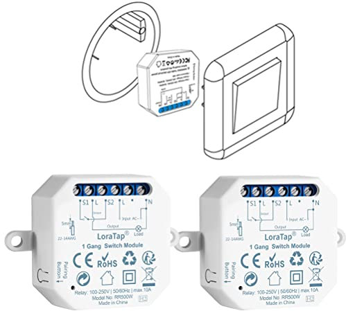 LoraTap Interruttore WiFi Alexa, Smart Timer Switch Funziona in Parallelo con Interruttore a Parete Originale, Compatibile con Alexa Echo e Google Home, 2pz Ricevitori a Relè 2500W