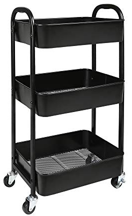 3-Tier Rolling Utility Cart with Caster Wheels,Easy Assembly, for Kitchen, Bathroom (Black)