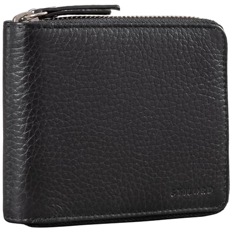 STILORD Amy RFID Geldbörse Leder Geldbeutel Geldtasche Portemonnaie NFC Schutz Ledergeldbörse mit Reißverschluss in Geschenkbox Vintage Echtleder Farbe:schwarz