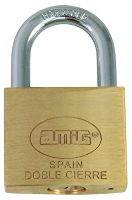 Amig - Candado de seguridad - Incluye 2 llaves - Arco largo - Latón y arco de Acero tratado - Para taquillas de gimnasio, puertas, armarios, maletas, mochilas - Doble cierre - Ancho: 40 mm