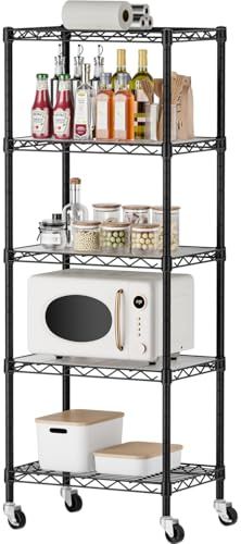 SINGAYE Drahtregal 5-Etagen Kleiderschrank Organizer Vielseitig Kleines Metall Regalsystem Höhenverstellbar & Robust für Küche Bad Speisekammer Waschküche Schwarz