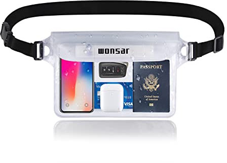 WONSAR wasserdichte Tasche mit Verstellbarem Gurt, Wasserdichter Beutel, transparent Unterwasser handyhülle, wasserdichte Bauchtasche für Wassersport, Strand, Schwimmen, Bootsfahrten usw