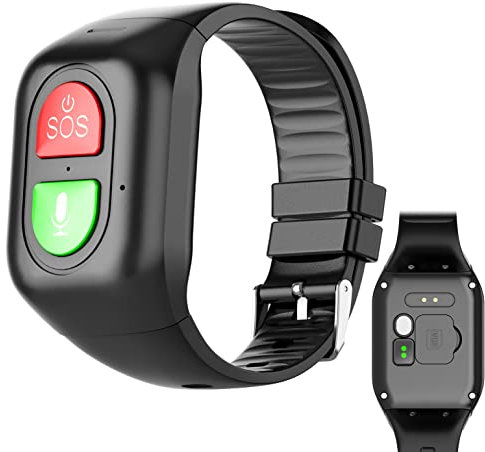 Weyot Notfallarmband Senioren mit Sturzserkennung SOS Armband Senioren Notruf mit Notruf-Knopf & GPS-Ortung für EIN Sicheres Gefühl I per App mit der Familie verbunden,Black