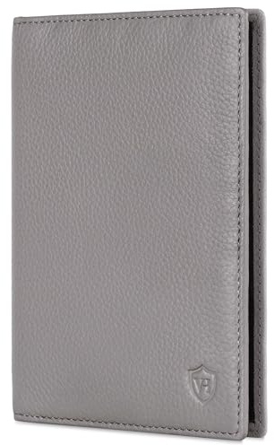 VON HEESEN® Reisepasshülle Leder Etui mit RFID-Schutz - Passhülle Passport Reisepass Mappe Hülle Organizer - Reiseorganizer für Damen & Herren (Grau)