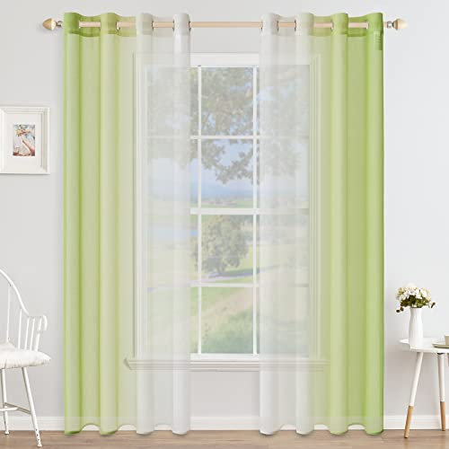 MIULEE 2er Set Voile Vorhang Zweifarbiger Vorhang mit Ösen Transparente Gardine Ösenschal Fensterschal Lichtdurchlässig für Schlafzimmer, 140x225cm, Grün