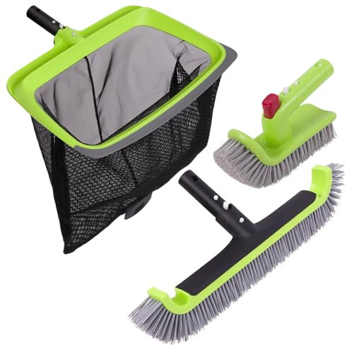 Sepetrel Kit di pulizia deluxe per piscina, con rete per skimmer con bordo in gomma, testina da 44,5 cm e spazzola per strofinare le mani (senza asta)