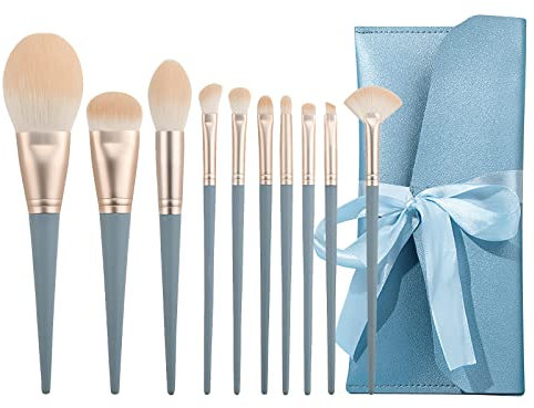 Juego de brochas de maquillaje,10 Piezas Pinceles de maquillaje profesional, Brocha para base sintética, corrector, polvo, rubor, sombra de ojos, cejas, makeup brushes set con bolsa de cosméticos
