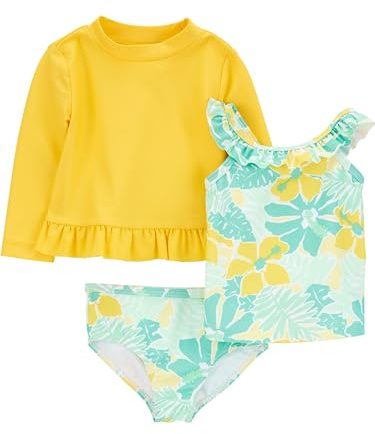 Simple Joys by Carter's Baby Girls 3-Piece Assorted Rashguard Rash Guard Set, Yellow/Green, 4T US