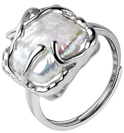 Anillo de perlas barrocas para mujer de plata esterlina 925 anillo de plata con perlas irregulares anillo de boda abierto ajustable para damas cumpleaños niña regalo de San Valentín, Metal
