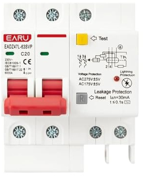 Interruttore Magnetotermico Differenziale,Magnetot Interruttore Differenziale SPD 2P 230V Con Protezione Da Sovraccarico, Sovratensione, RCBO, RCCB Contro I Fulmini, Protettore Dalle Perdite MCB(10A)
