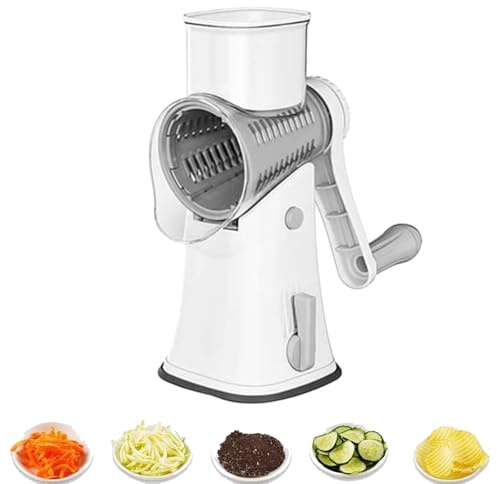 Rallador de Queso Rotatorio 5 en 1, Rebanador Manual de Verduras, Cuchillas de Acero Inoxidable, con Mango, Trituradora de Cocina for Patatas, Nueces y Ensalada